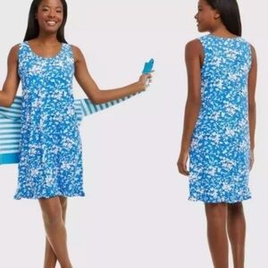 NWT Draper James jersey knit blue floral ruffle hem dress size Small/medium